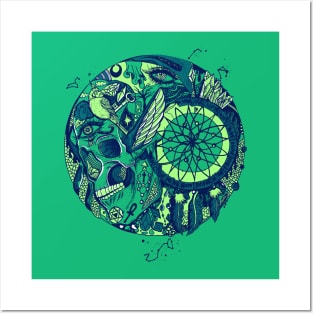 NGreen Skull and Dreamcatcher Circle Posters and Art